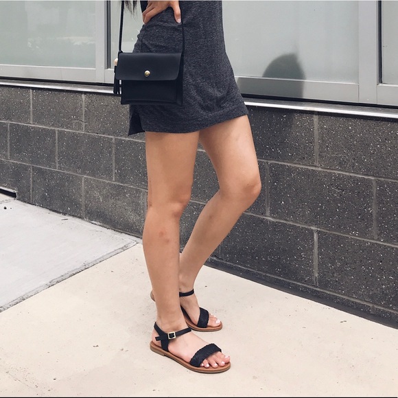 felicias Shoes - 🆕 Black Braided Flat Ankle Strap Sandals